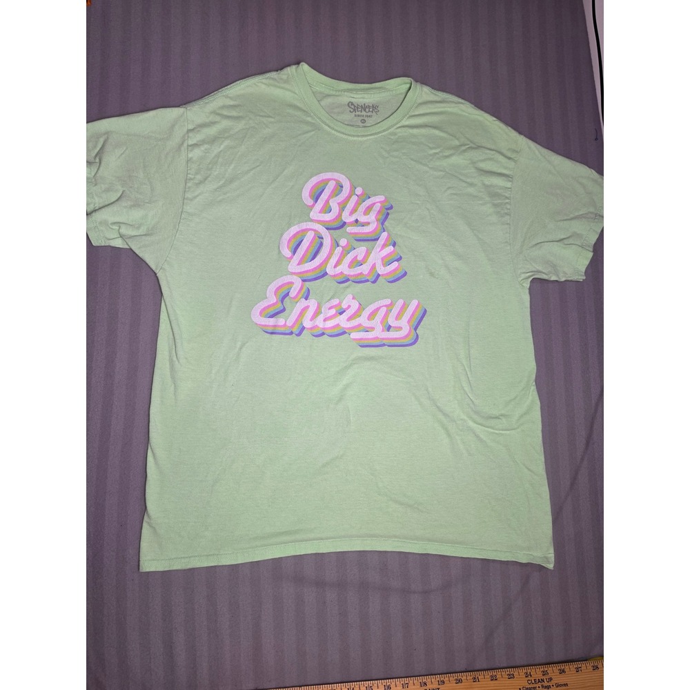 Spencers Big Dick Energy Graphic T-Shirt Mens XL Mint Green Retro Script Tee